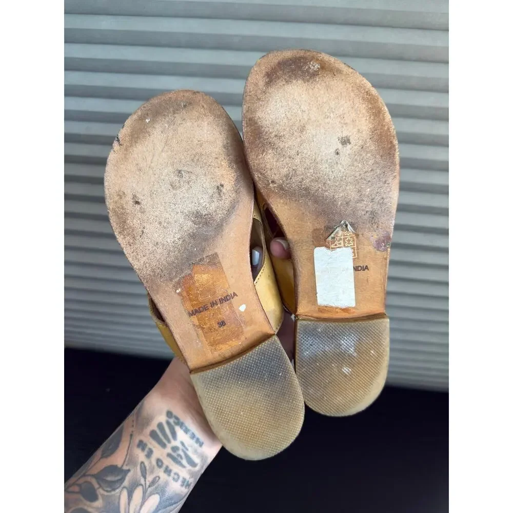 Free People Leather Toe Ring Slide Sandals Mustard Yellow EU 38 Boho